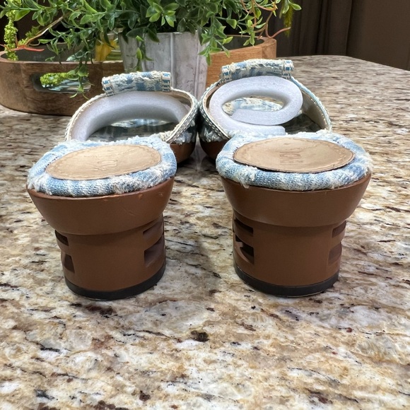 Fendi Distressed Denim w/ Gold Hardware & Cutout Block Heel Mules 38.5 - Picture 7 of 10